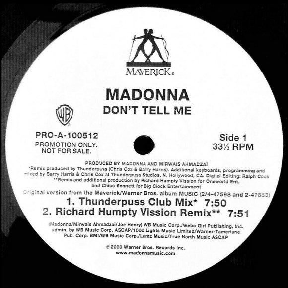 MADONNA  DON'T TELL ME Mixes  12" PROMO RECORD 2000 USA Ed. 22Yrs!  RARE VINTAGE - Picture 2 of 3